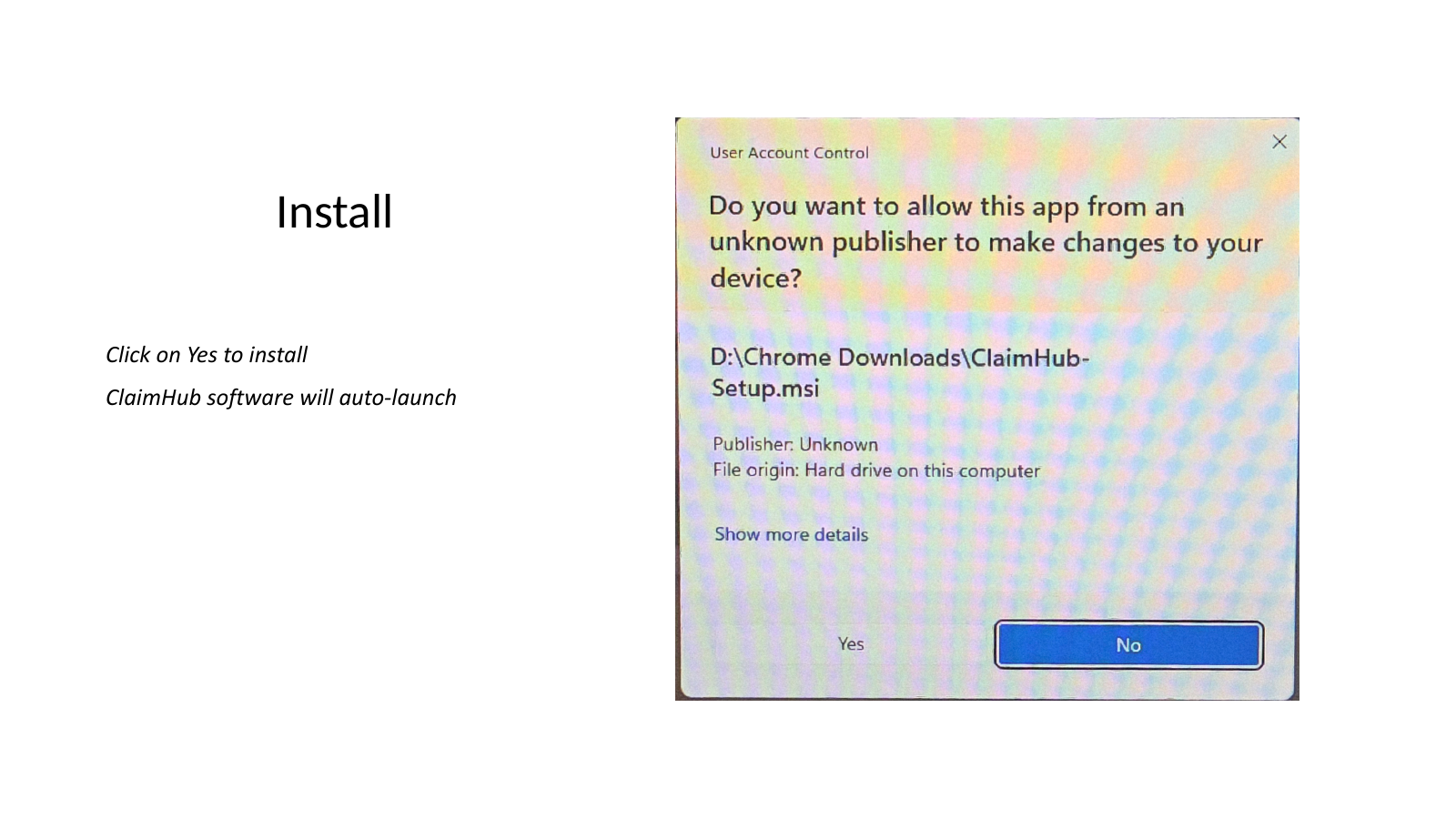 UAC prompt — click Yes to allow installation